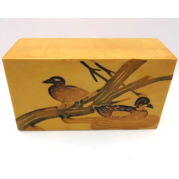 Vintage Chinese Lacquered Wood Box\ Ducks Trinket Jewelry Storage Rustic Japandi - Picture 12 of 14